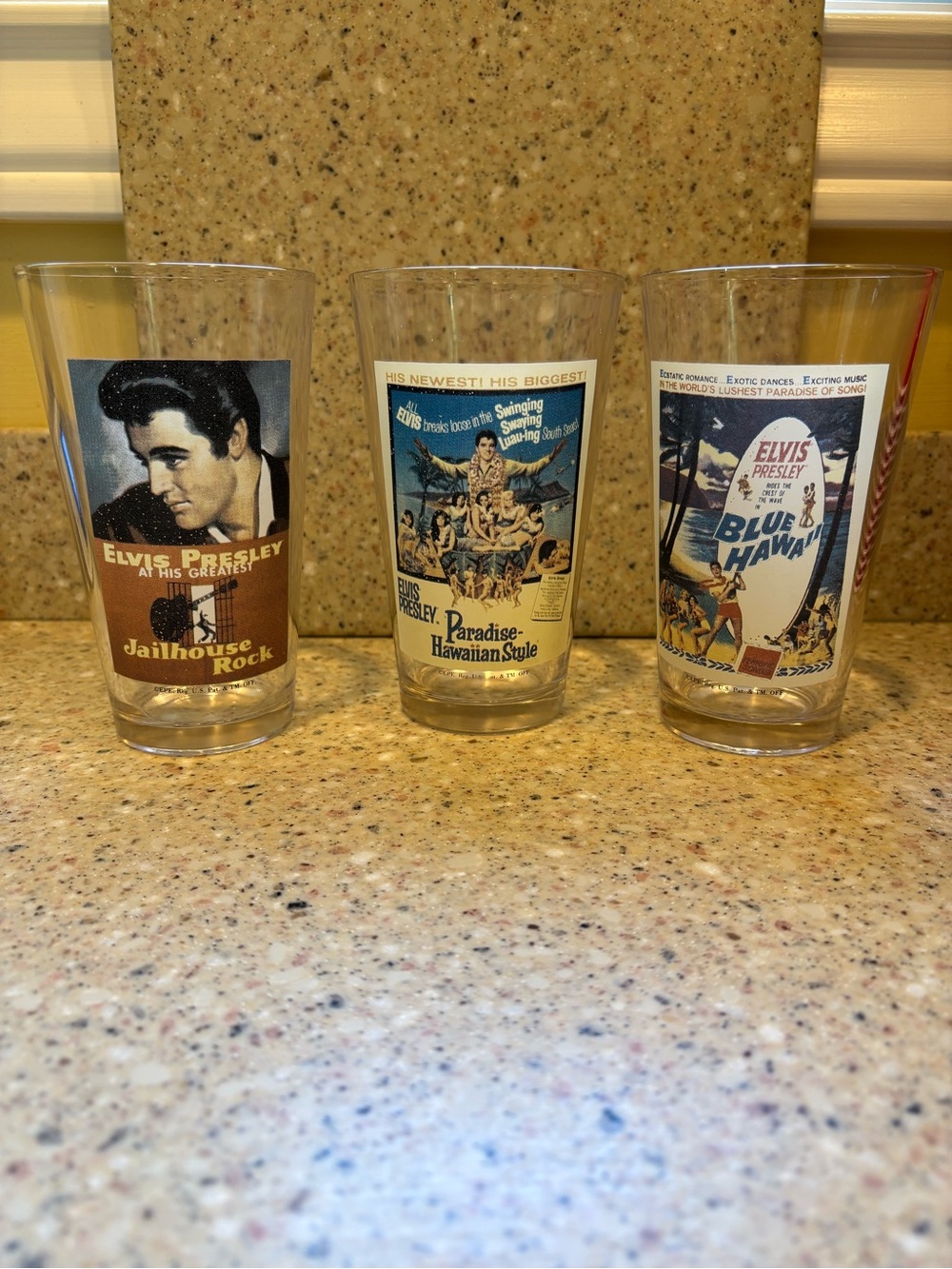 Set of 3 Elvis Presley Vintage Movie Poster Glass Set, 16 Ounce Each